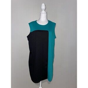Worthington XL Teal Black Colorblock Sheath Dress Sleeveless Work Office Career
